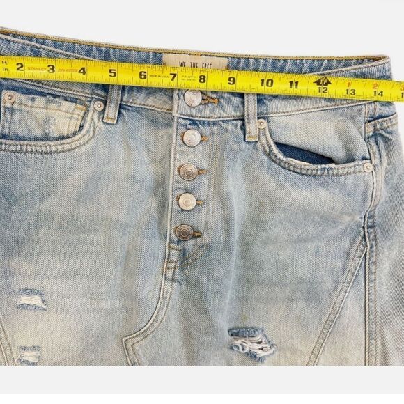 We The Free | FP Denim Mini Distressed Skirt Button Fly Medium Wash | 27 - Picture 4 of 5